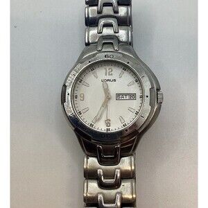 Lorus Watch Men 35mm Silver Tone White Dial Date LR0463 New Battery 7.5”